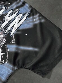 PAVTROS 男士休闲印花T恤和短裤套装，夏季，2000年代风格 - 彩色 - 查看 3