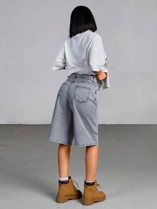 EURMUSE Casual Distressed Washed Loose Denim Shorts - Grey - View 6
