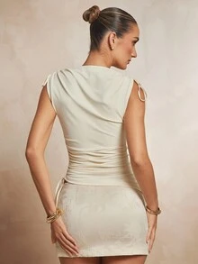 L'Amorae Ruched Drawstring Detail Asymmetrical Hem Sleeveless Top