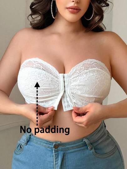 SHEIN 1pc Plus Size Women Front Close Lace Bra