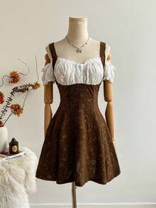 Sweetra 秋季简约蕾丝修身斜肩长袖女连衣裙