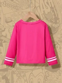 Astro Boy X SHEIN T-shirt tricoté à col ras-du-cou à manches longues avec figure de dessin animé de jeune fille