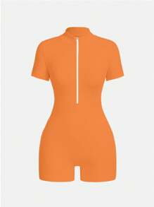 Core Rhythm Combinaison de sport à demi-zip à manches courtes de couleur unie pour femmes, été