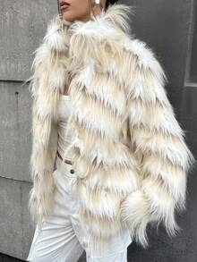 SHEIN ICON Ribbed Faux Fur Casual Loose Jacket White Fur Jacket In Fall/Winter - White - View 6