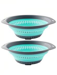 SHEIN 1pc/2pcs Foldable Collapsible Drain Basket, Small/Large, Square/Round Shape, Space-Saving Storage, Convenient For Kitchen Vegetable Fruit Cleaning And Rapid Draining - Multicolor - View 11