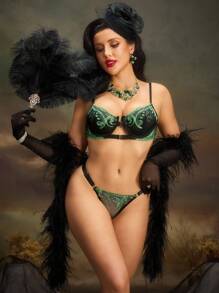 SHEIN 2pcs Lace Embroidery Front Closure Women's Lingerie Set - Multicolor - View 3