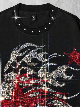 Street Life Men's Fashion Rhinestone Face & Star Print Long Sleeve T-Shirt