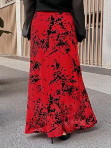 SHEIN LUNE 情人节女士优雅花卉印花长裙，秋季情人节 - 紅色 - 查看 2