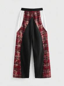 ROMWE MEN Street Life Quần cạp chun kẻ caro màu tương phản dành cho nam - màu đen - Xem 9