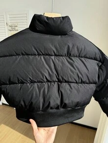 SHEIN Abrigo corto recto acolchado con cuello alto para niñas, adecuado para otoño/invierno