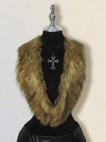 SHEIN ICON 女式时尚性感露背仿皮草上衣秋季女装