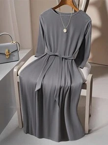 Franclia 灰色针织腰带连衣裙 - 深灰色 - 查看 3