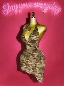Slaydiva 2025年夏季新品，适合生日派对、返校季、学院风、学生装、日常出游、基础百搭、休闲装、度假装、邮轮旅行、海滩装、日光浴装、热门单品、街头服饰、优雅装、通勤装、商务休闲装、出席派对、宴会、深V领、露背系带、前部打结肩带、腰部褶饰、不对称层叠下摆、棕色植绒网眼面料、半透视、修身装、夏季至初秋中长款连衣裙、女装 - 棕色 - 查看 9