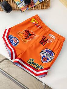 SHEIN 新生儿/婴儿男女通用字母图案撞色圆领短袖开衫和短裤休闲两件套运动服，柔软舒适，适合户外活动，夏季