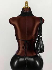 Amplova 女式深垂领露背吊带背心 - 黑色 - 查看 2