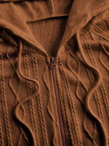 EMERY ROSE 纯色拉链抽绳连帽外套，女士春/秋休闲抽绳，拉链常规袖连帽常规版型咖啡棕色纯色女士外套，休闲日常穿着 - 咖啡棕 - 查看 4