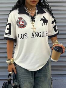 Rovax Women's Casual Letter Print Short Sleeve T-Shirt, Summer - Multicolor - View 4