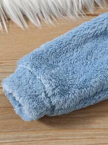 SHEIN 小男孩可爱宽松舒适刺绣3D动物毛绒连体裤，保暖内衬厚款，适合秋冬季