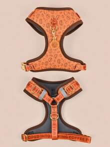 Zazumi 情人节和新年礼物 奢华设计高品质五金金色金属扣时尚印花宠物背带和 1 个配色 ID 标签 适合中小型和大型小狗节日礼物