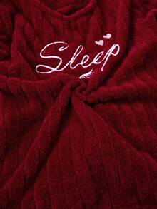 Loomlin 女士毛绒泰迪熊面料字母刺绣家居服休闲舒适睡衣套装 - 酒紅色 - 查看 6