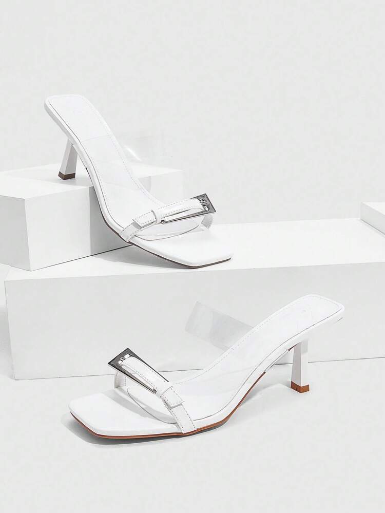 CUCCOO SZL Pre-Woven Women's Buckle Design Square Toe Fashion High Heel Sandals