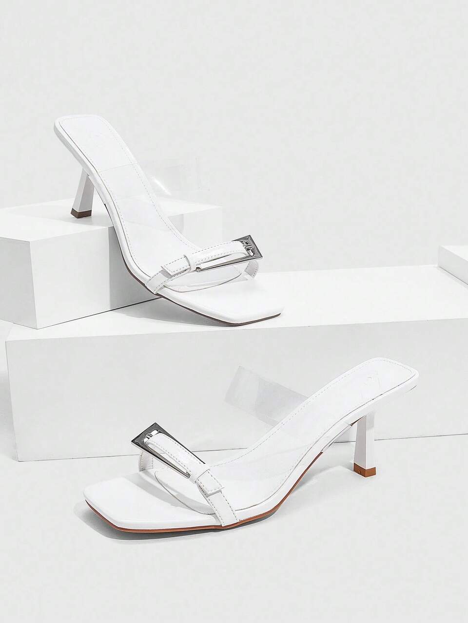 CUCCOO SZL Pre-Woven Women's Buckle Design Square Toe Fashion High Heel Sandals