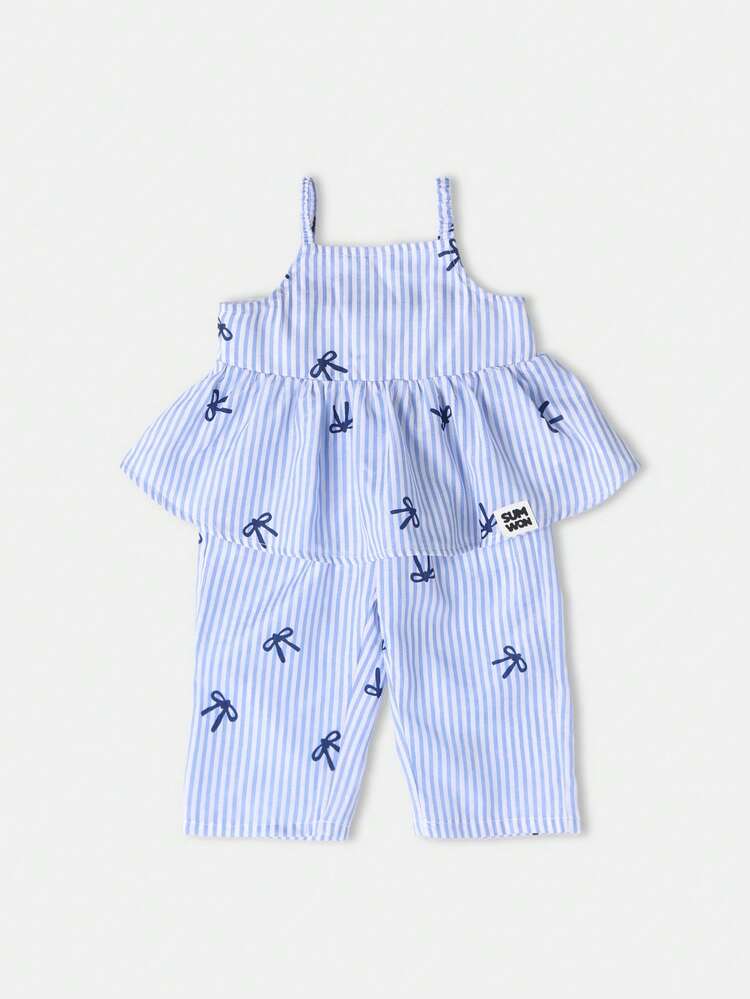 Bow Print Tank Top With Wide Leg Pants