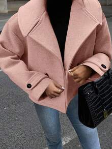 EMERY ROSE Women's Oversized Collar Decorated Button Long Sleeve Overcoat - Baby Pink - View 1