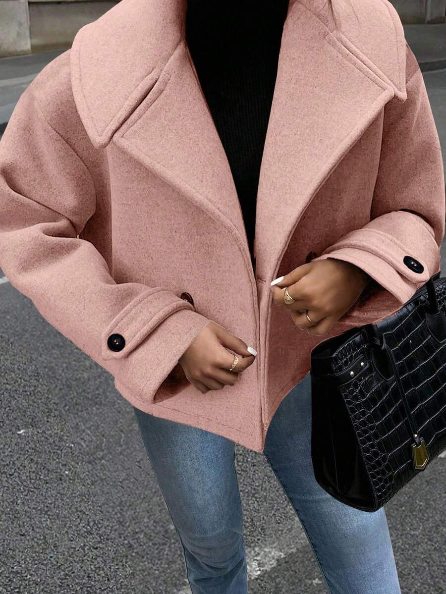 EMERY ROSE Women's Oversized Collar Decorated Button Long Sleeve Overcoat - Baby Pink - View 1