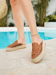 Styleloop Women's Fashion Floral Embroidered Platform Slip-On Shoes - Brown - View 2