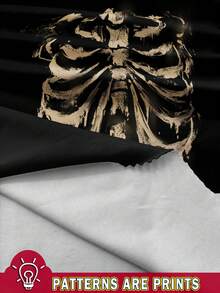 Attitoon 休闲简约骷髅图案落肩女式T恤，适合夏季 - 黑色 - 查看 3