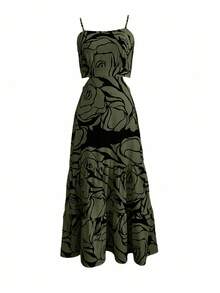 Selamara Vestido de tirantes finos con estampado floral y espalda descubierta, estilo vacacional - Verde Oscuro - Ver 4