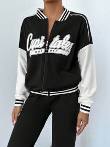 EURMUSE 字母圖案落肩袖飛行員夾克&腰部抽繩衛褲