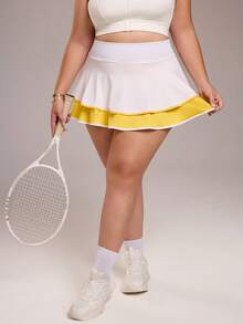 Rhythm Era 女式撞色口袋 A 字褶皱波浪休闲运动日常网球加大码短裙，春夏 - 白色 - 查看 3