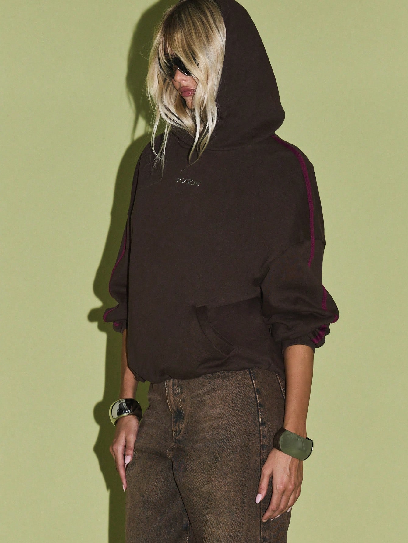 KIZN Sweat-shirt à capuche long avec rayures latérales
