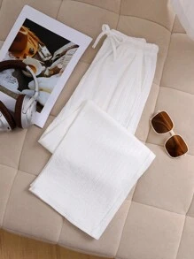 SHEIN Tween 女童宽松休闲简约舒适中腰阔腿裤，百搭