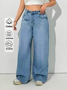 RueChic Plus, Wash Detailed Frayed Hem Wideleg Jean - Medium Wash - View 1