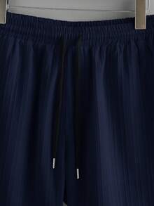 Manfinity RelaxMax 男士夏季纯色短袖单排扣衬衫短裤休闲西装 - 藏蓝色 - 查看 6