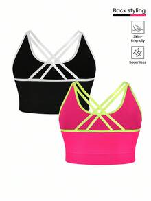 Easithlete 2pcs/Set Plus Size Women Seamless Camisole Sports Bras