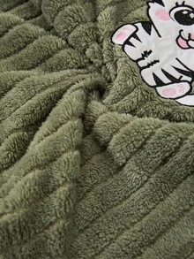 Loomlin 女士毛绒面料可爱小猫动物刺绣细节长袖衬衫和裤子家居服舒适保暖睡衣套装 - 綠色 - 查看 6