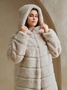 Anewsta New Autumn/Winter Faux Fur Long Coat, Fashionable Faux Rabbit Fur Women's Outerwear