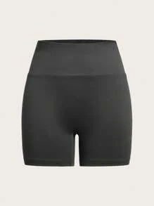 SHEIN EZwear 纯色高腰骑行短裤，贴身女式紧身裤，适合夏季