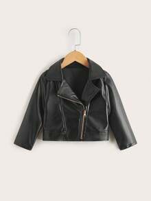 Tween Girl Cool Faux Leather Short Jacket, Long Sleeve
