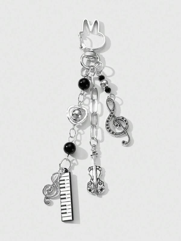 ROMWE Anime 1pc Y2K Music Festival Vintage Minimalist Exquisite Musical Note, Instrument Element Multi-Color Resin CCB Hollow Chain Music Note, Guitar, Heart Drip Oil Piano Key Pendant DIY Keychain & Keyring, Bag Charm, Suitable For Women, Daily Wear, Holiday Gift