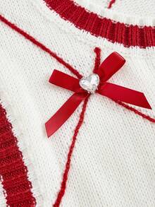 SHEIN MOD سترة صوفية مضلعة للنساء بتصميم ربطة عنق بألوان متباينة