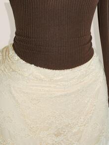 SHEIN ICON Falda de encaje con pliegues en la cintura, cruce en el bajo y línea A, estilo bohemio, para tallas grandes - Albaricoque - Ver 8