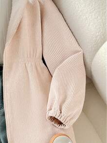 SHEIN 秋冬款青少年女孩宽松休闲简约舒适连帽羊毛夹克 - 卡其色 - 查看 5