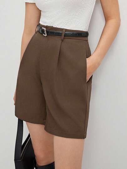 BizChic Pantalones cortos casuales y sueltos para mujer con bolsillos en diagonal, de unicolor (sin cinturón), versátiles para ir al trabajo, ocio, elegancia urbana, adecuados para invitados de boda, fiestas, Halloween, Navidad