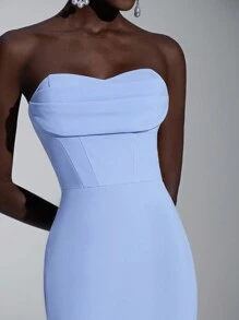 Elitara 优雅简约开衩领口合身长裙，后背开衩，适合伴娘