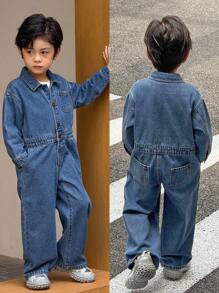 SHEIN Tuta in jeans blu per ragazzo giovane